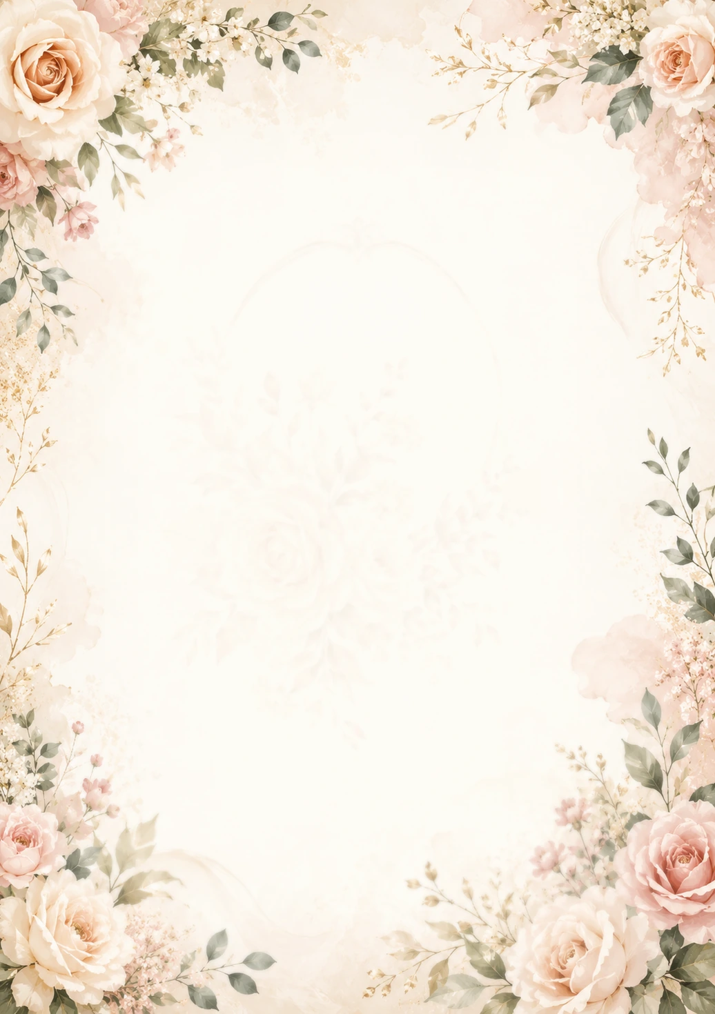 Invitație digitală de nuntă Floral Elegant, fundal florală crem blush, potrivit pentru pachetele Basic și Premium