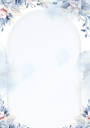 Invitație digitală de nuntă Bleu Regal, fundal bleu-pudrat cu arcadă florală elegantă