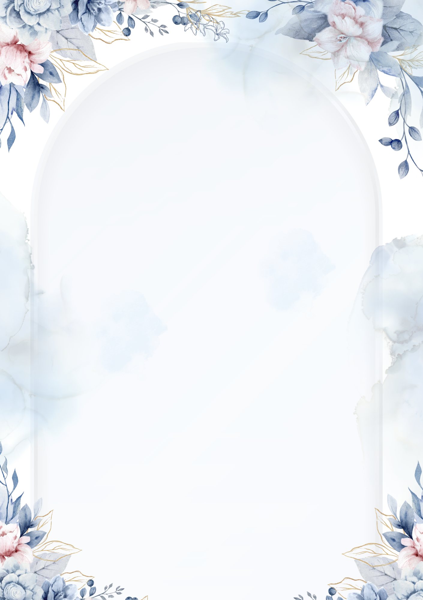 Invitație digitală de nuntă Bleu Regal, fundal bleu-pudrat cu arcadă florală elegantă