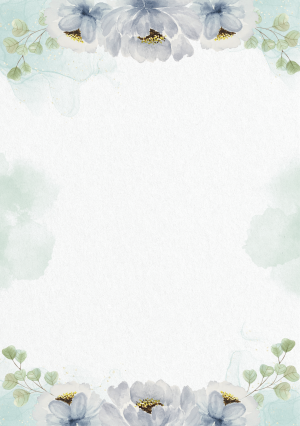 Invitație digitală de nuntă Salvia Romantică, fundal watercolor gri-verzui cu flori delicate