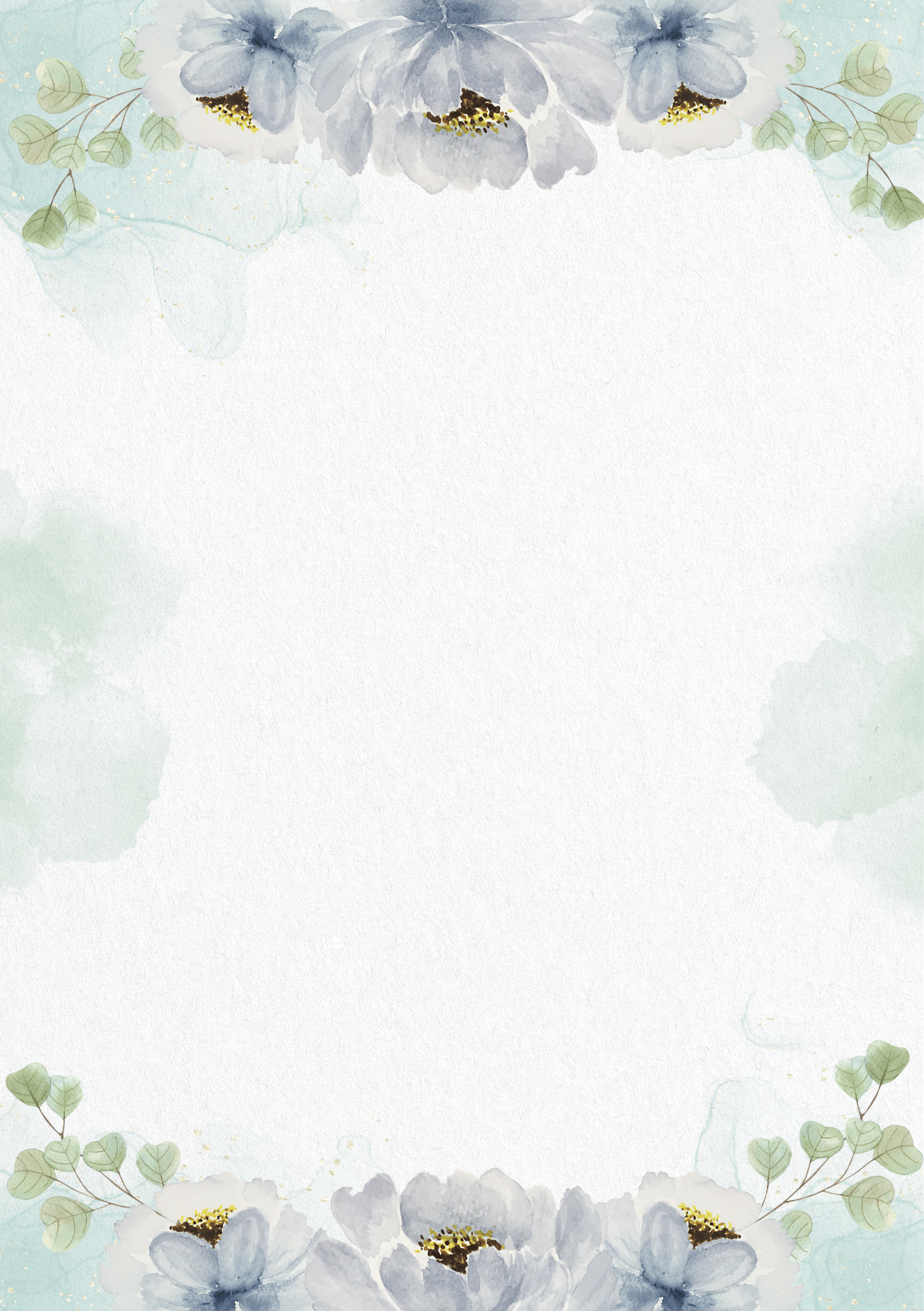 Invitație digitală de nuntă Salvia Romantică, fundal watercolor gri-verzui cu flori delicate
