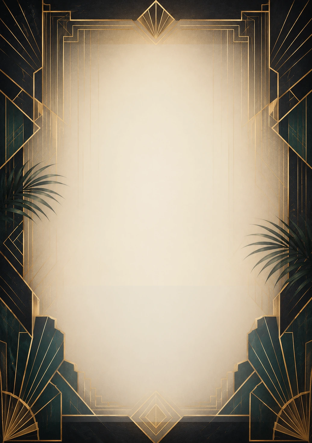 Invitație digitală aniversară Art Deco, fundal premium cu linii geometrice aurii, verde smarald și crem luminos