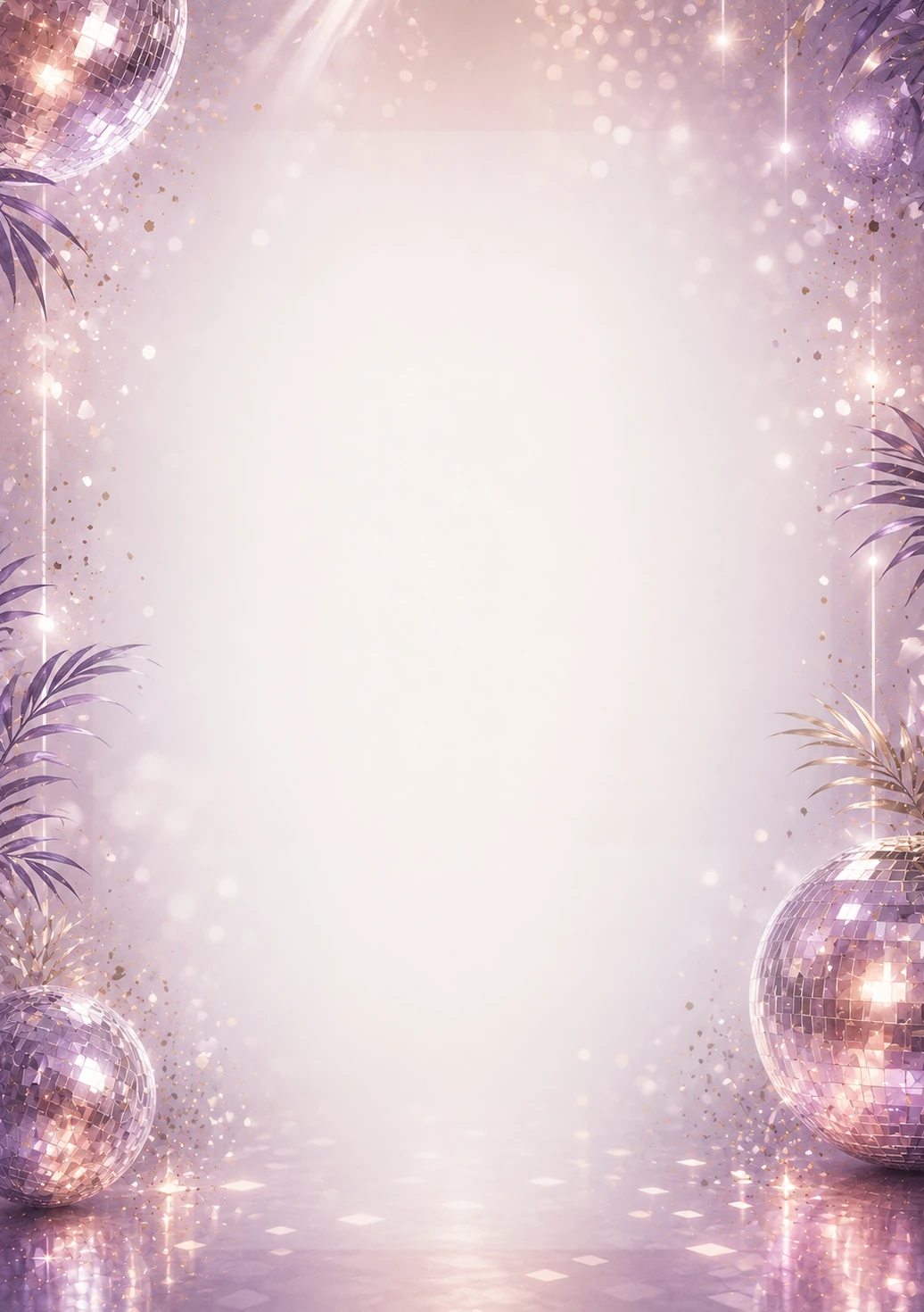 Invitație digitală aniversară Disco Elegant, fundal premium cu globuri de oglinzi, reflexii argintii și violet pal