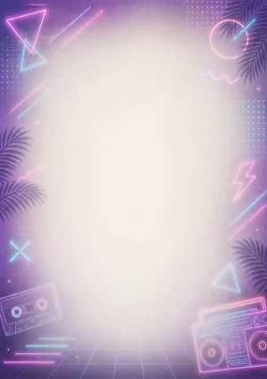 Invitație digitală aniversară Neon Retro, fundal premium cu neon soft, forme geometrice și atmosferă retro