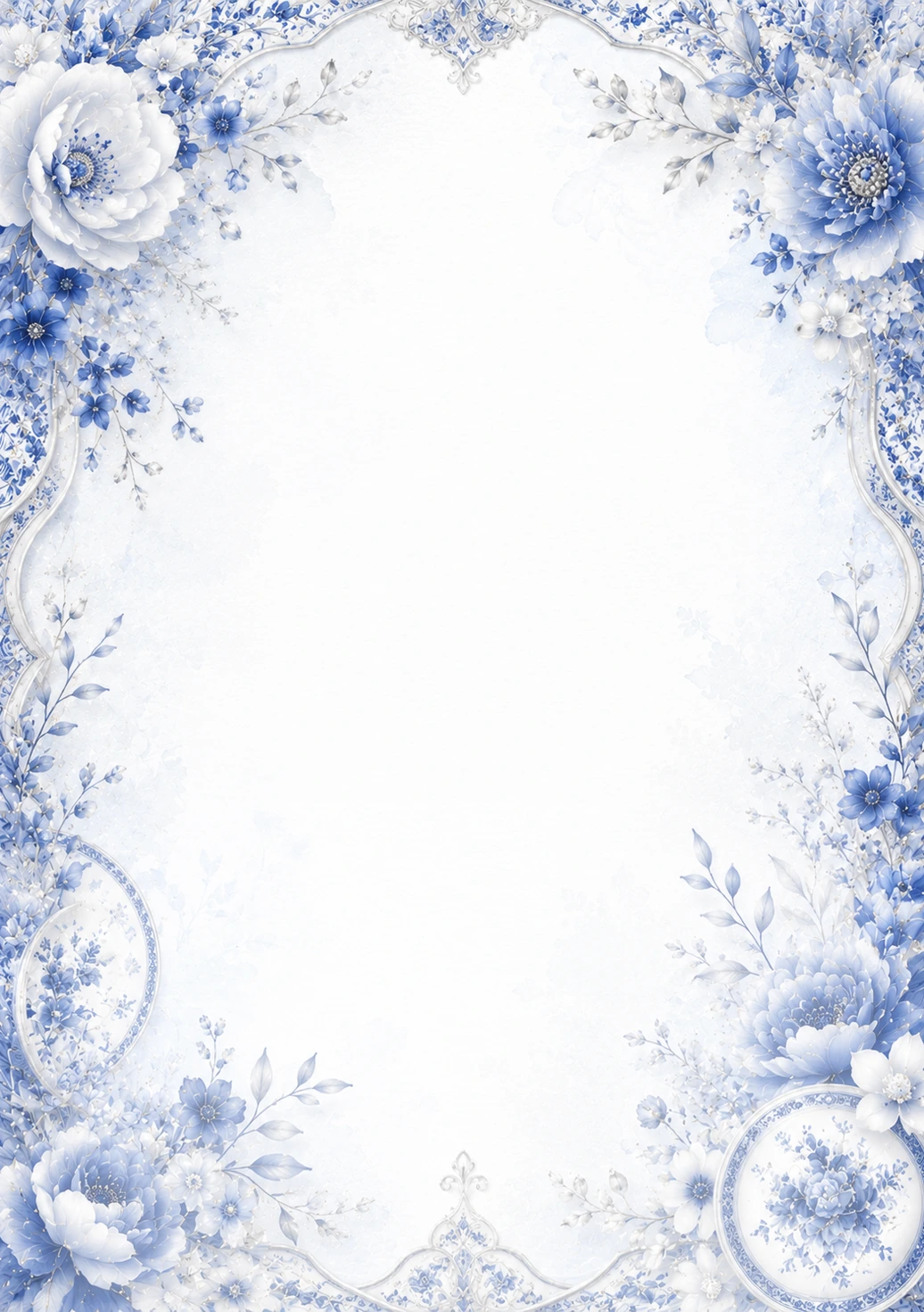 Invitație digitală de nuntă Blue Porcelain, fundal albastru porțelan, potrivit pentru pachetele Basic și Premium
