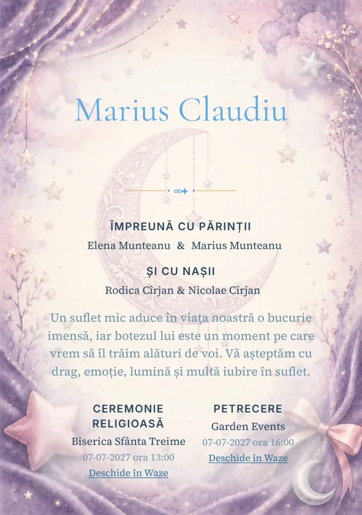 Lună de Catifea propune, pentru invitații digitale, lună catifelată și mov lavandă și roz prăfuit.
