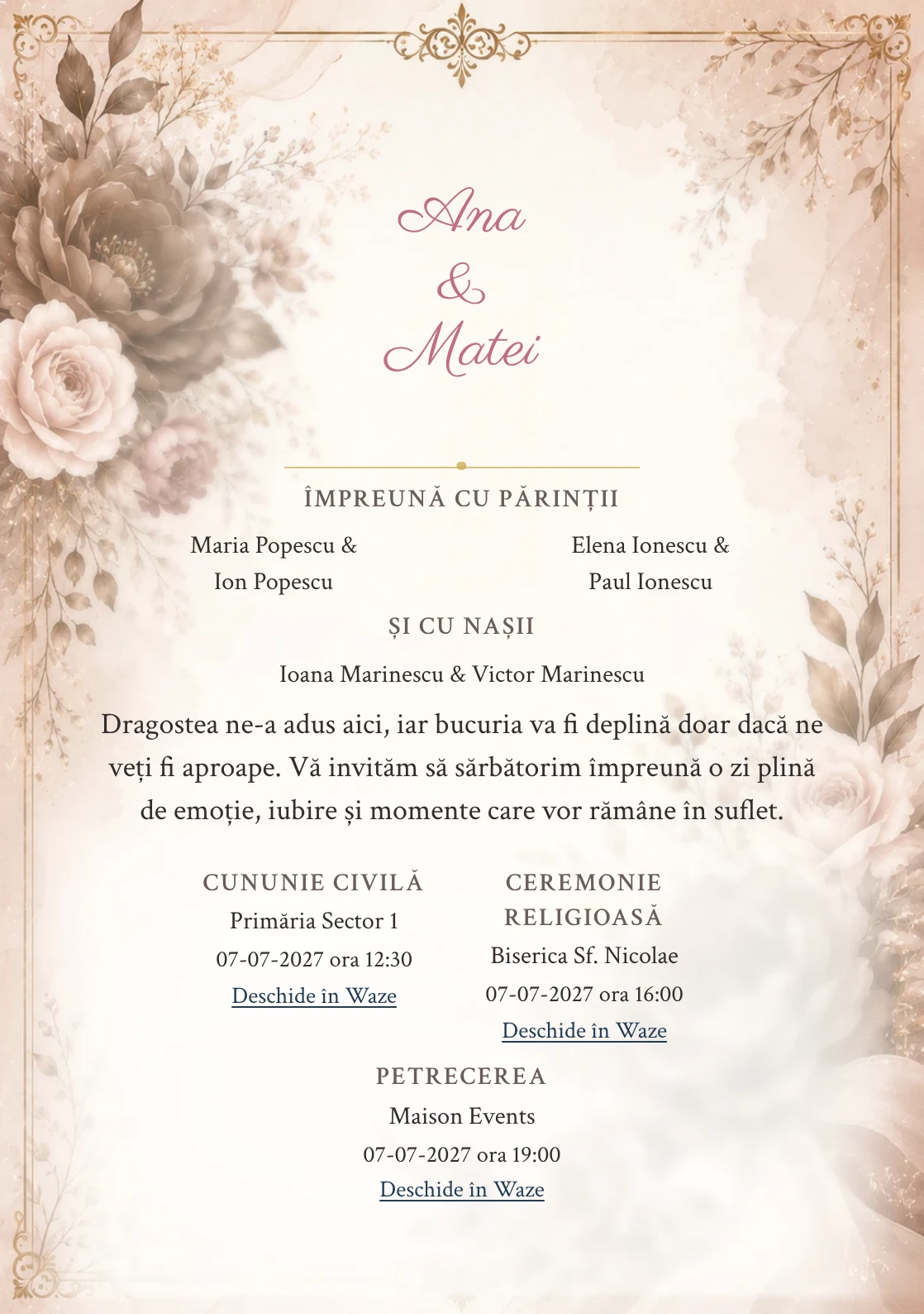 Invitație digitală de nuntă Mocha Romance, fundal mocha romance, potrivit pentru pachetele Basic și Premium