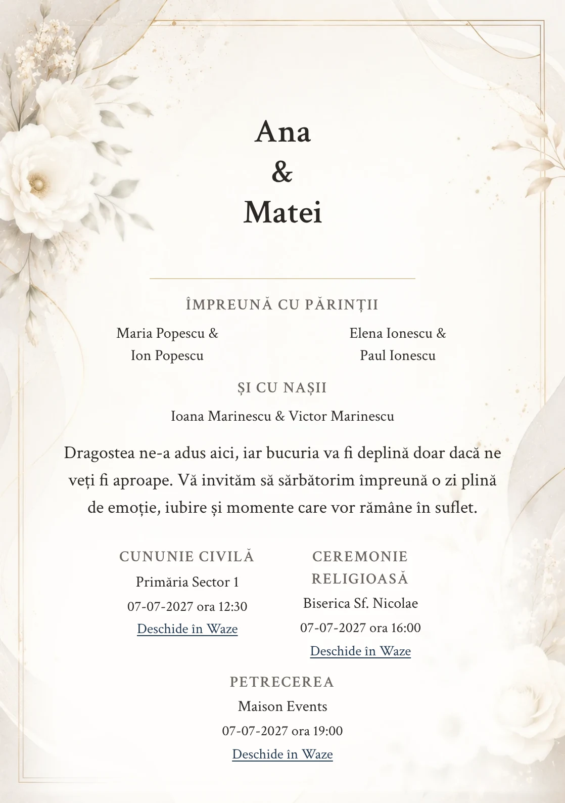 Invitație digitală de nuntă Modern Ivory, fundal modern ivory minimalistă, potrivit pentru pachetele Basic și Premium