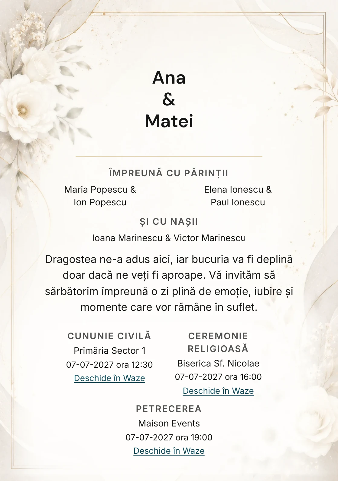 Invitație digitală de nuntă Modern Ivory, fundal modern ivory minimalistă, potrivit pentru pachetele Basic și Premium