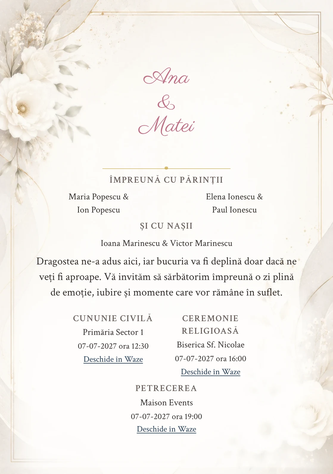 Invitație digitală de nuntă Modern Ivory, fundal modern ivory minimalistă, potrivit pentru pachetele Basic și Premium