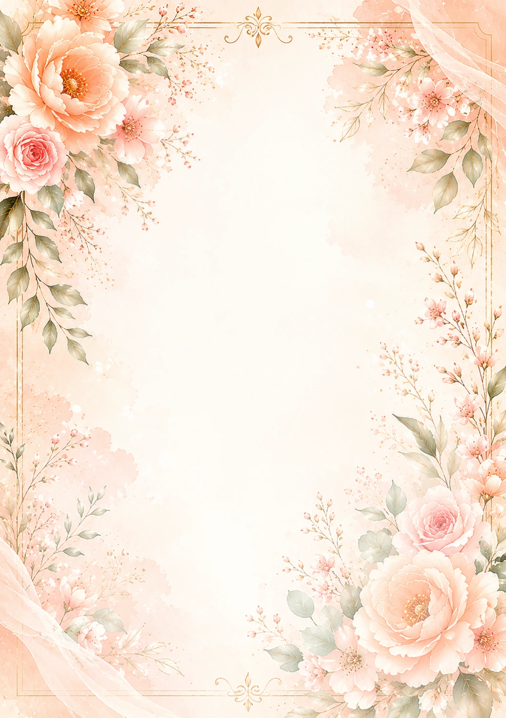 Invitație digitală de nuntă Peach Blossom, fundal peach blossom, potrivit pentru pachetele Basic și Premium