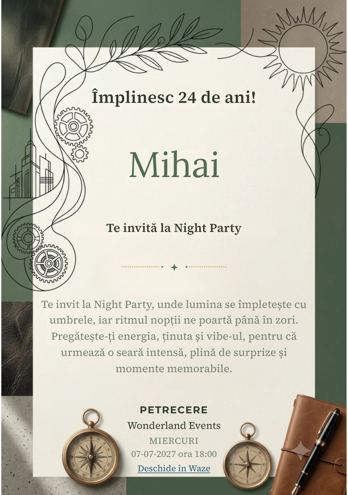 Contrast Delicat este un model de invitații online pentru o aniversare adultă, definit vizual de o linie neagră fină și forme organice.