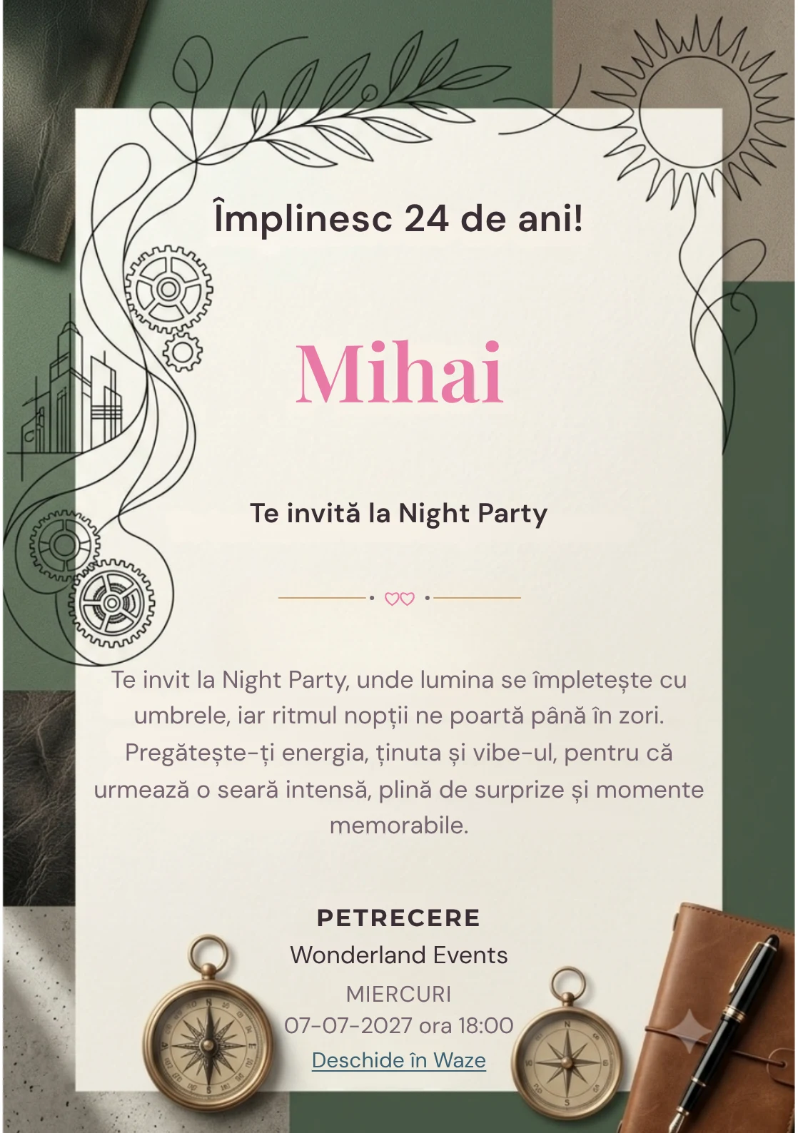 Contrast Delicat este un model de invitații online pentru o aniversare adultă, definit vizual de o linie neagră fină și forme organice.