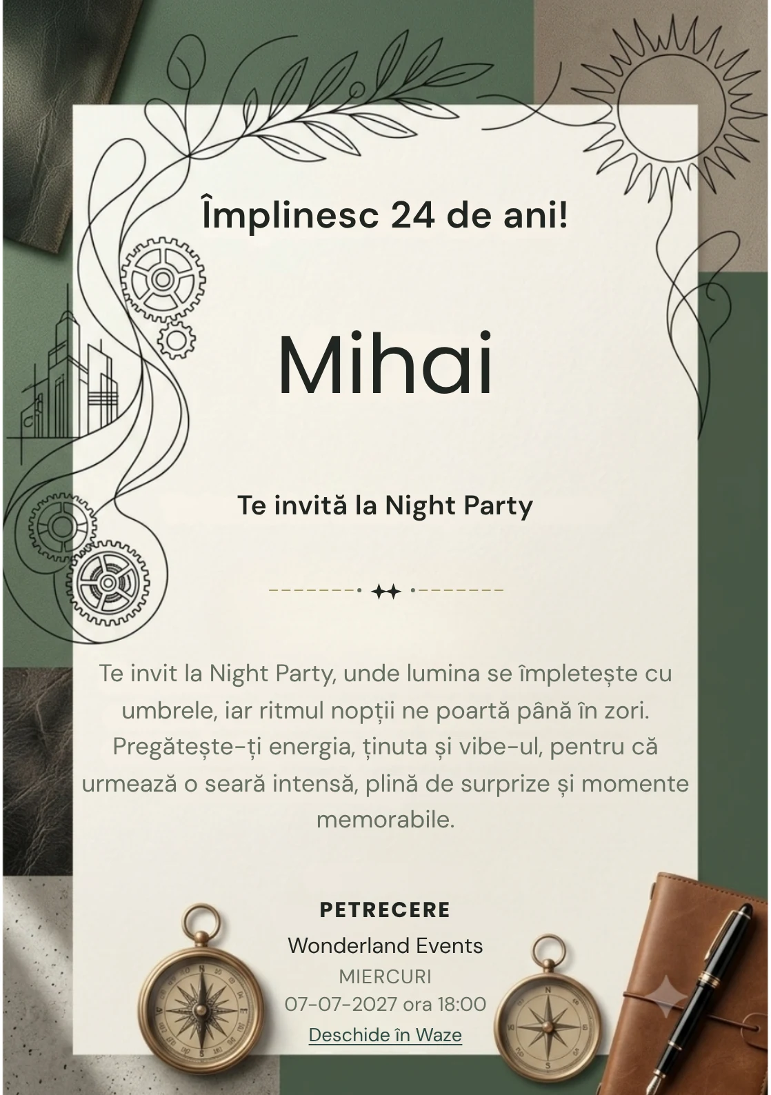 Contrast Delicat este un model de invitații online pentru o aniversare adultă, definit vizual de o linie neagră fină și forme organice.