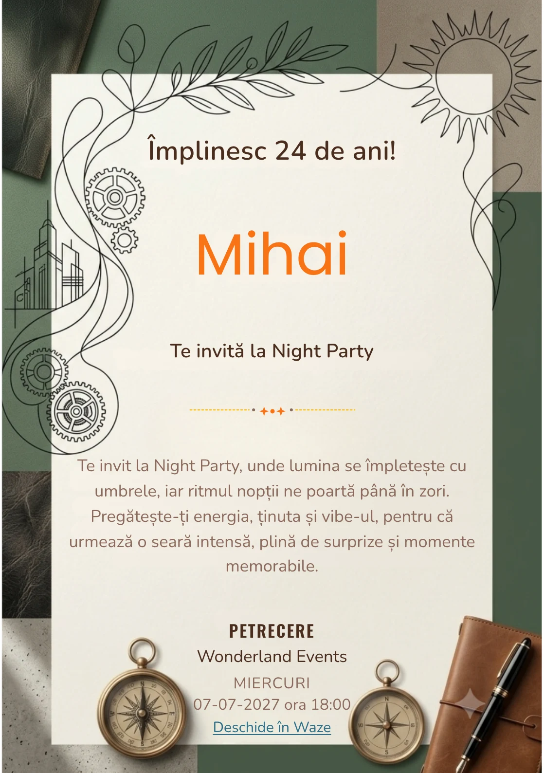 Contrast Delicat este un model de invitații online pentru o aniversare adultă, definit vizual de o linie neagră fină și forme organice.
