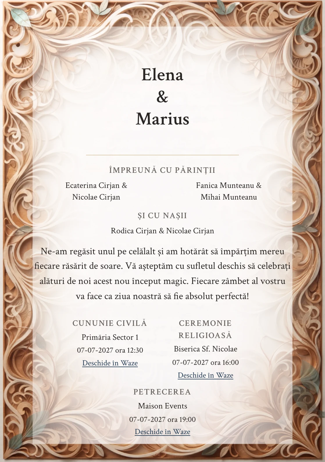 Fundalul Filigran de Hârtie, pentru invitații de nuntă, se remarcă prin filigran gros de hârtie decupată și accente de caramel hârtie, bej nisip și alb lapte.