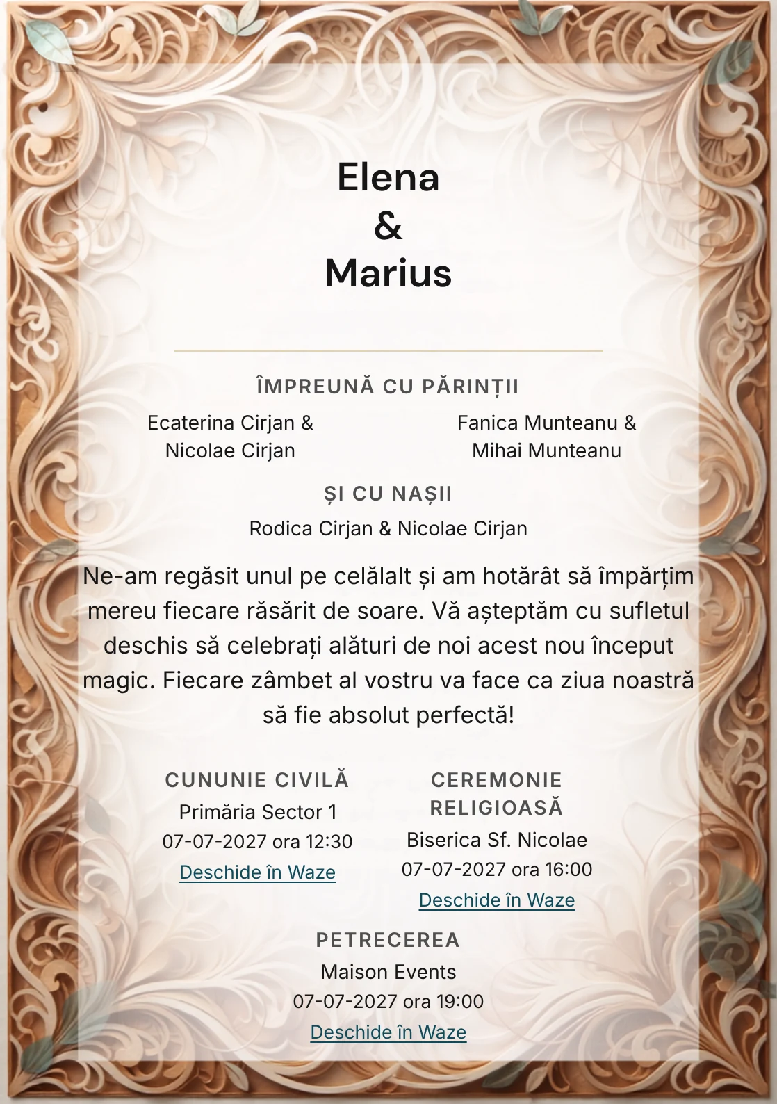 Fundalul Filigran de Hârtie, pentru invitații de nuntă, se remarcă prin filigran gros de hârtie decupată și accente de caramel hârtie, bej nisip și alb lapte.